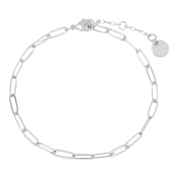 Pure Vida NWT Harper Paperclip Silver Charm Bracelet & Charms, “S”, Peace Sign - Picture 1 of 8